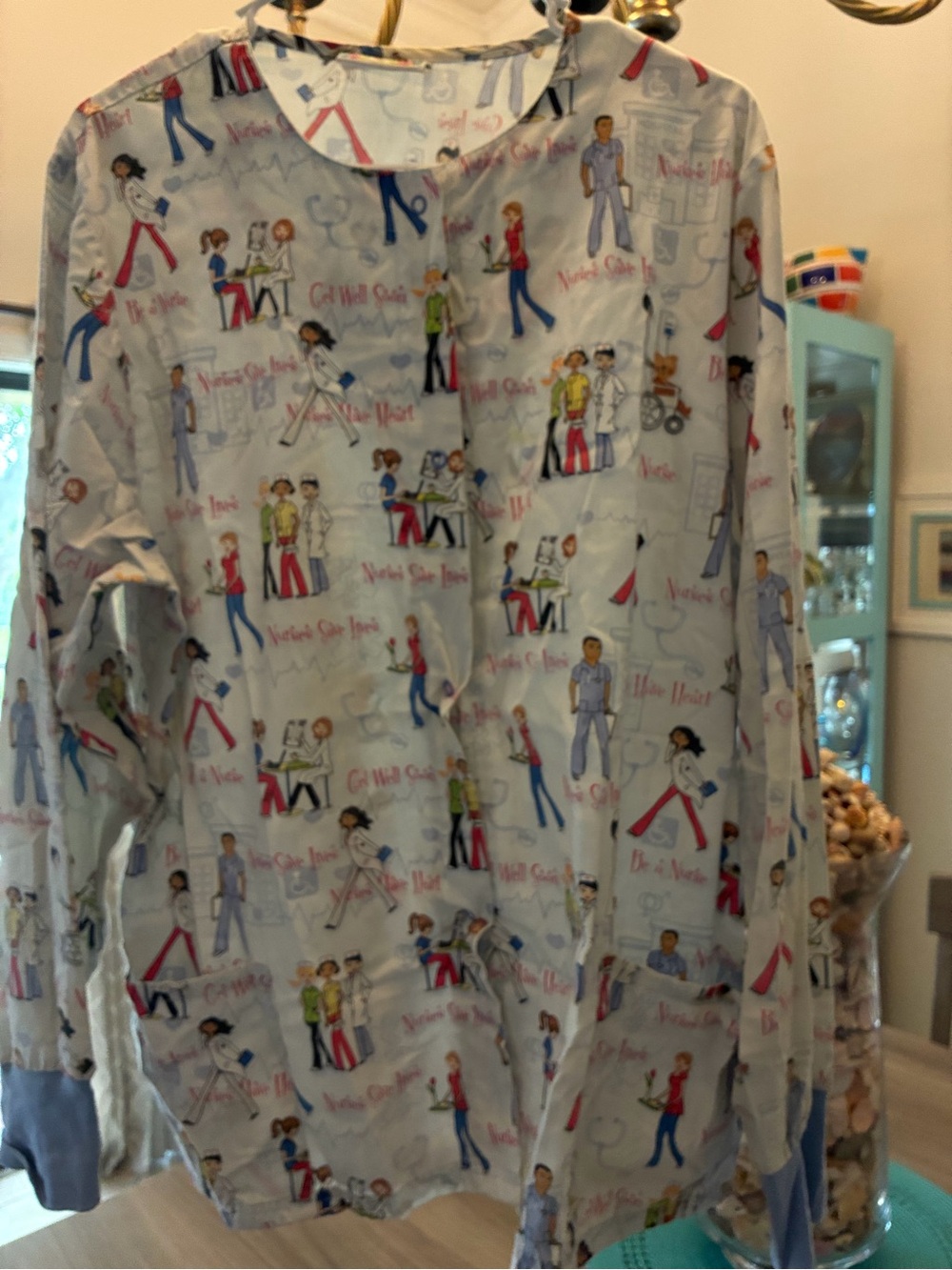 Women's Blue Patterned Button-Front Jacket — - Picture 3 of 9